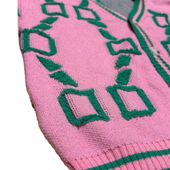 Pink and Green Link Button Cardigan Oversized Medium - Picture 2 of 4